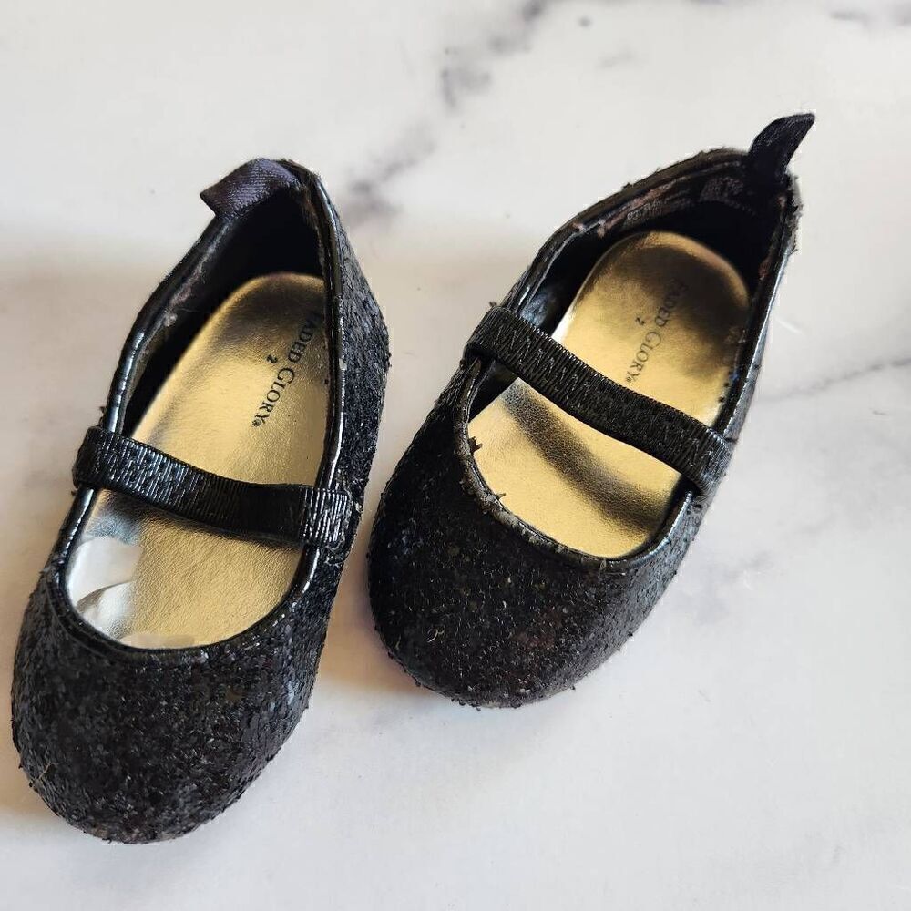 Faded glory baby girl size 2 sequin black ballet flats formal dressy